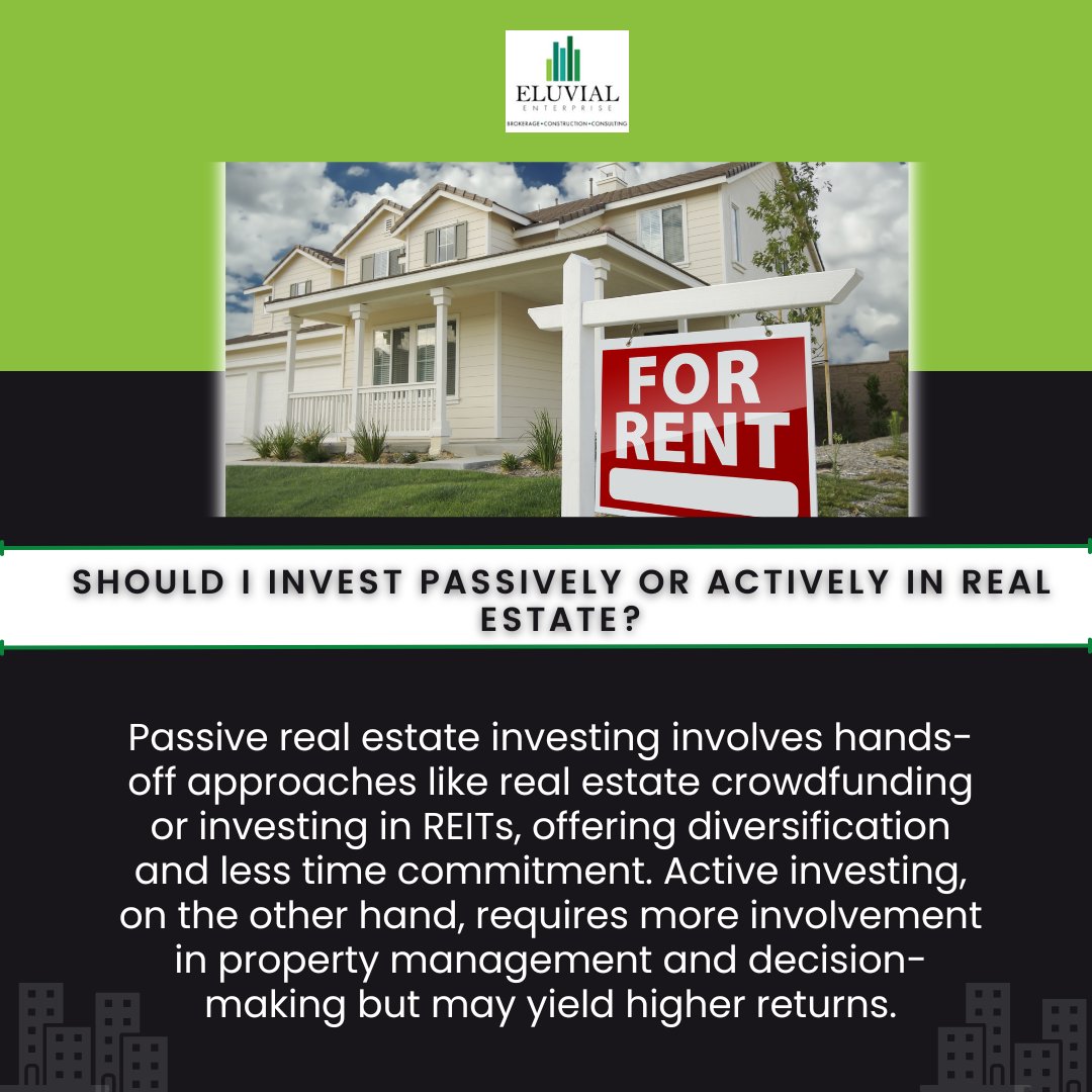 Deciding between passive and active real estate investing?

Explore the pros and cons to find the best fit for your investment goals!

Which investment style appeals to you more: passive or active, and why?

#PassiveInvesting #InvestmentDiversification #eluvialinc