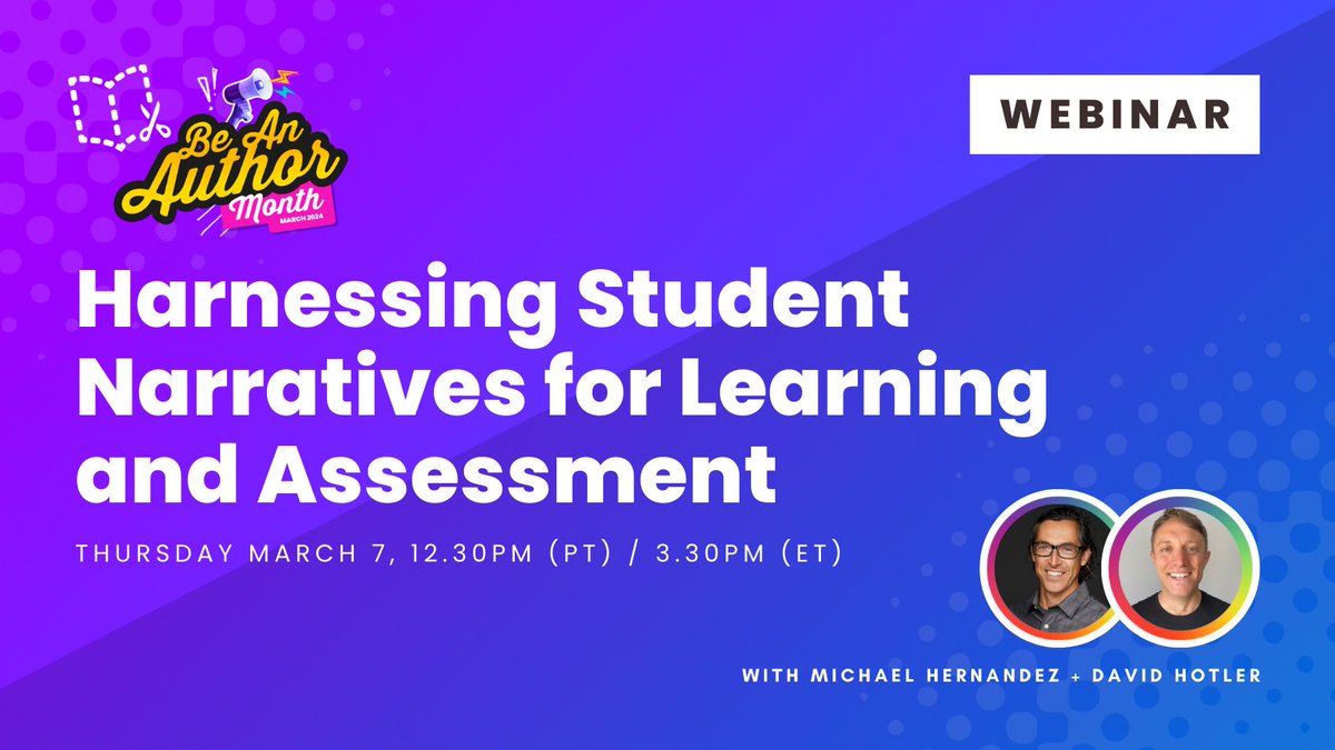 Ever thought about using digital stories as #assessment? Join @cinehead next Thursday and learn how to make UNCHEATABLE assignments amid concerns about #AI. BONUS: There will be a special book giveaway at the end! Register at hubs.la/Q02mH0yF0 #BeAnAuthor #ISTE #ASCD