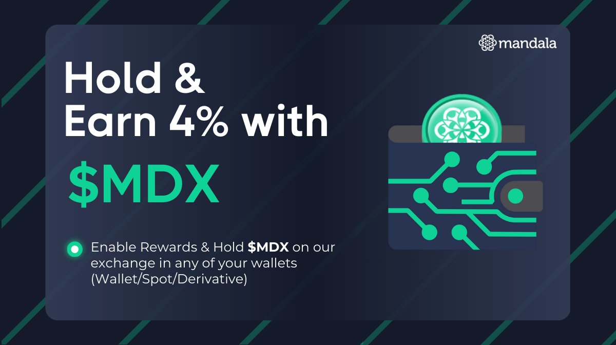 💰💸Mandala Earn Is Now Live! 

Hold $MDX in any of your wallets on <a href="/MandalaEx/">Mandala Exchange</a> and automatically earn 4%. 

❌ No Lockup
❌ No Redemption Time 
✅ Just Earnings 

mandala.exchange

#MandalaEarn #MDX #MandalaExchange