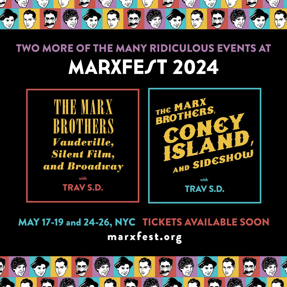 More ridiculous events: Marxfest 2024 shall feature TWO outstanding @TravSD talks! ⭐️ THE MARX BROTHERS: VAUDEVILLE, SILENT FILM, AND BROADWAY! ⭐️ THE MARX BROTHERS, CONEY ISLAND, AND SIDESHOW! So join our mailing list at marxfest.org -- what could it hurt?