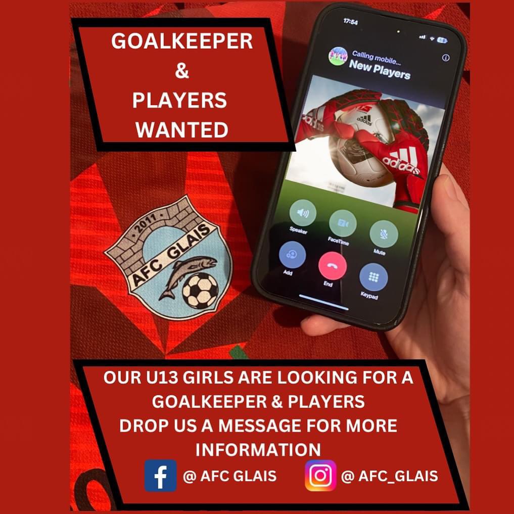 Our @afcglais U13 Girls team are looking for a Goalkeeper 🧤 DM us if you know anyone who could be interested 🙌❤️💙