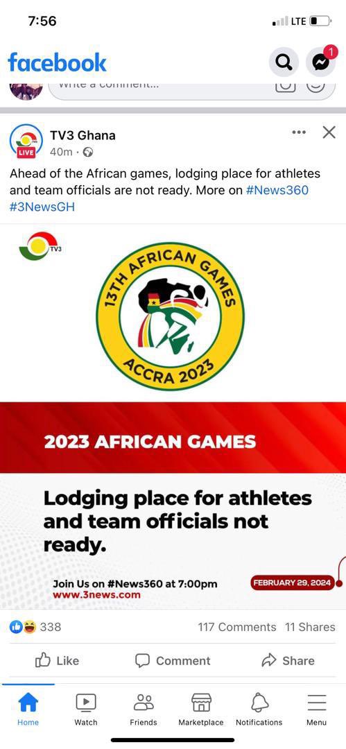 Contrary to report by TV3 Ghana as captured in the screenshot., the Games Village is set to officially open its doors on March 2nd. Technical members from participating countries have already inspected the facilities, including accommodations, and have expressed satisfaction
1/2
