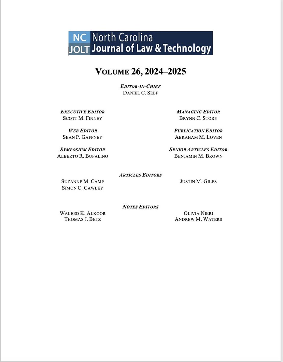 Join us in congratulating the board members of JOLT Volume 26! We are excited to see how their innovative analysis and exceptional scholarship will continue JOLT's tradition of cutting-edge excellence.
