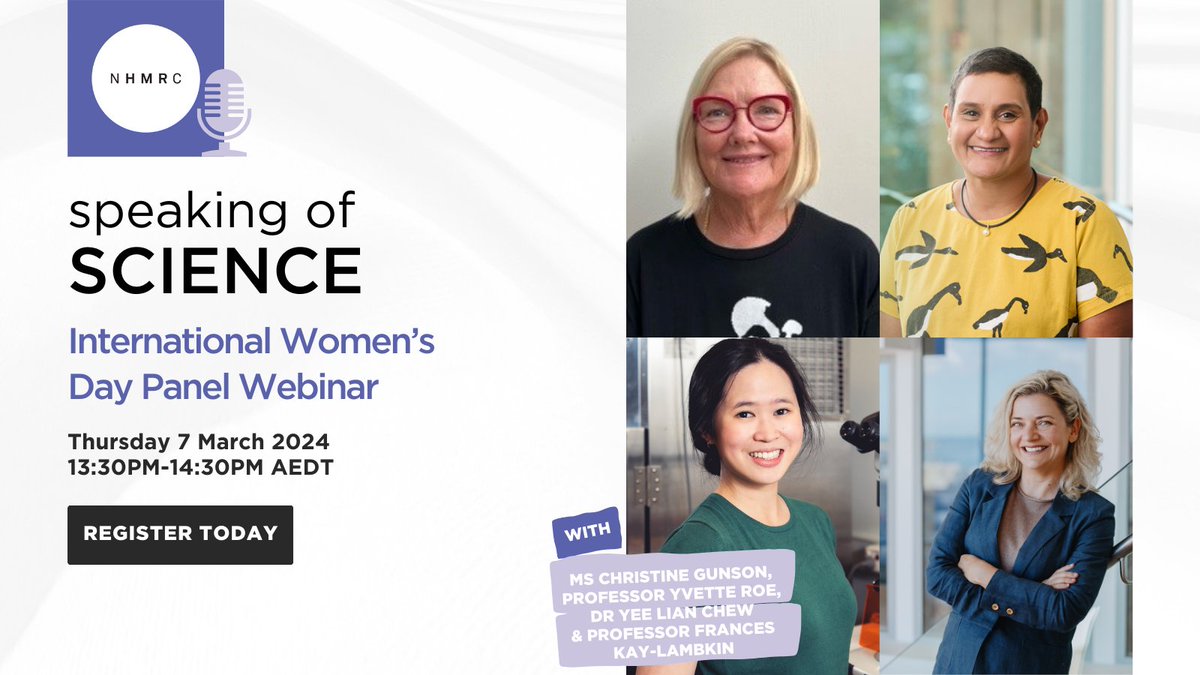 Join us for an early celebration of #IWD2024 with a panel of Research Committee Members to discuss NHMRC’s role in funding female health and medical researchers. Date: Thursday 7 March 2024 Time: 13:30PM-14:30AM AEDT Register for the event now: ow.ly/QGjn50QGvGs