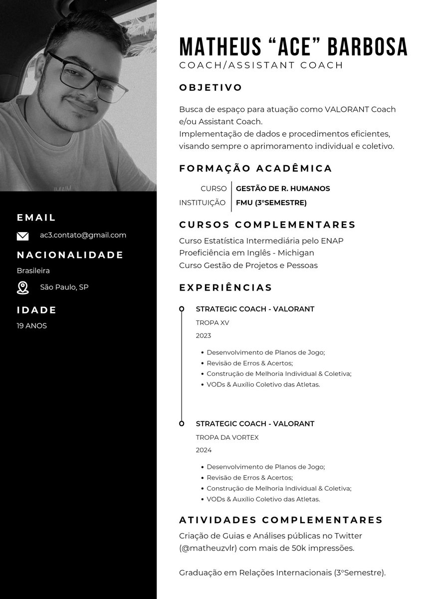 F/A - FREE AGENT

Com o fim da <a href="/tropadavortex/">VORTEX (F/A)</a>, estou aberto a ouvir propostas para a função de Head Coach.

Neste tempo juntos conseguimos coisas incríveis. A experiência que vivi foi incrível!

Mais informações e conquistas na DM! ✉️

RT = Melhor do Mundo! 🤍