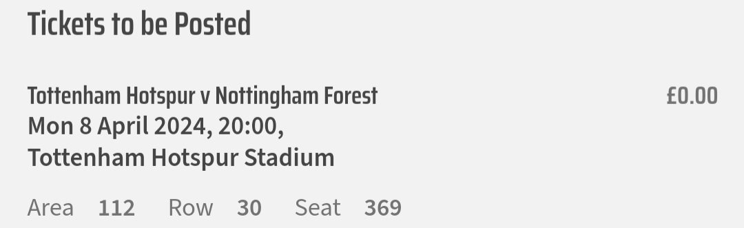 Longy1982's tweet photo. Spurs vs Notts Forest ticket is on the ticket exchange. Seat is North Lower, centre of the goal. Block 112, Row 30 https://t.co/iwmsEHEDVd