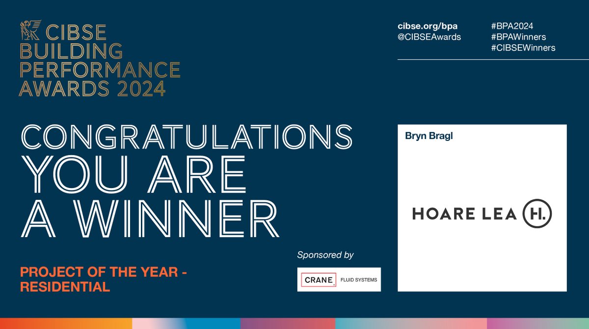 CIBSEAwards's tweet photo. Up next, the #BPAWinner for Project of the Year - Residential, sponsored by @Crane_FH. A huge congratulations to Bryn Bragl - Hoare Lea @hoarelea! @CIBSE #BPA2024 https://t.co/Ixxta2RaDY