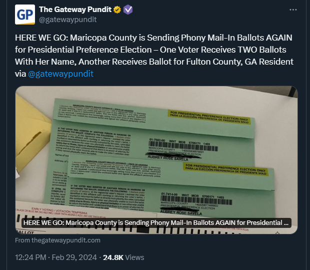 So gateway pundit really wrote about the solidly debunked two ballots a day after it happened. Way to click bait guys. 👍