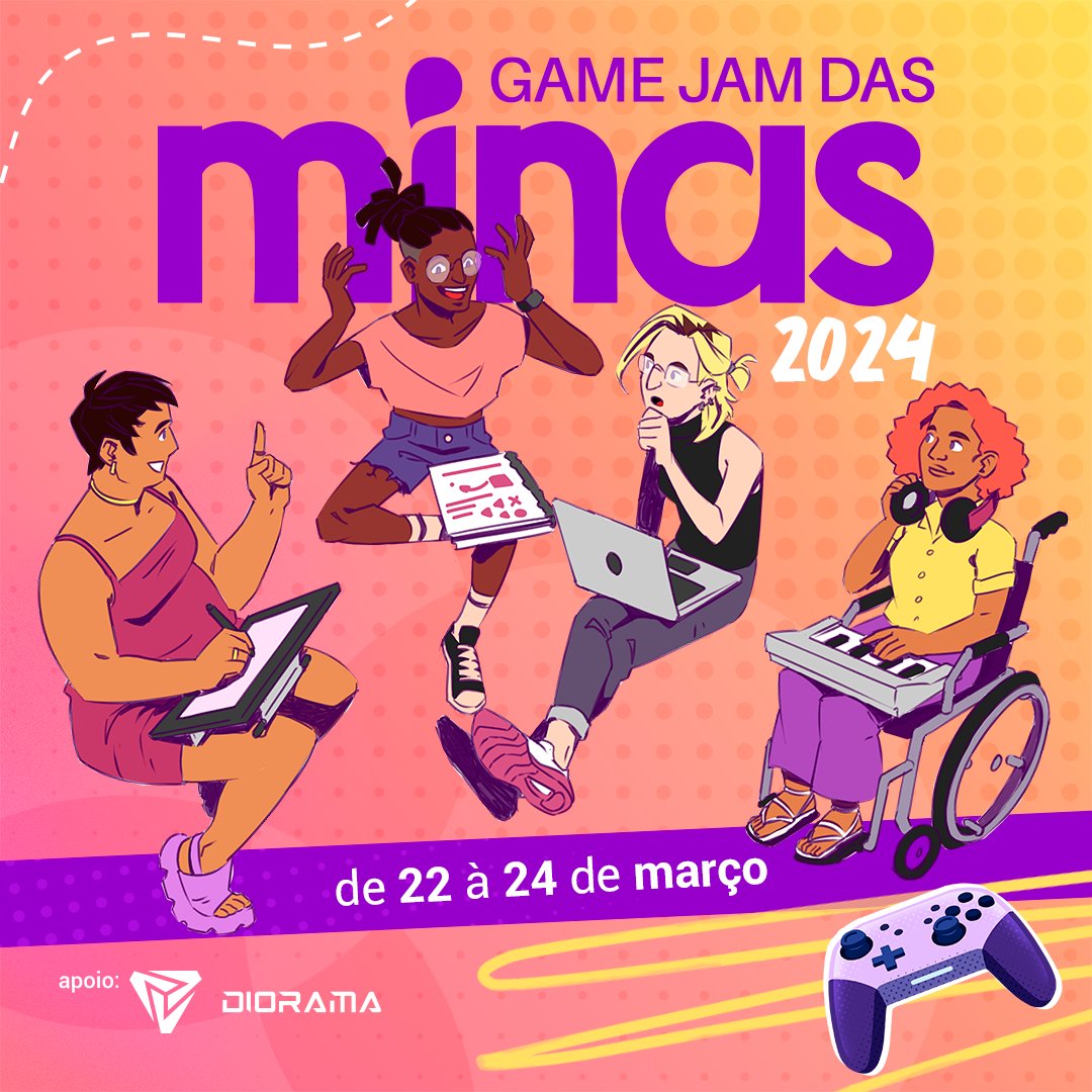 DioramaDigital's tweet photo. Com a arte incrível da nossa ex-Jammer, Olívia Queiroga (@azeitedoriba), estamos emocionadas em anunciar que as pré-inscrições para a Jam das Minas estão oficialmente abertas! 

Link para Pré-Inscrição na bio do instagram da @jamdasminas. https://t.co/j9d1FqIxN6