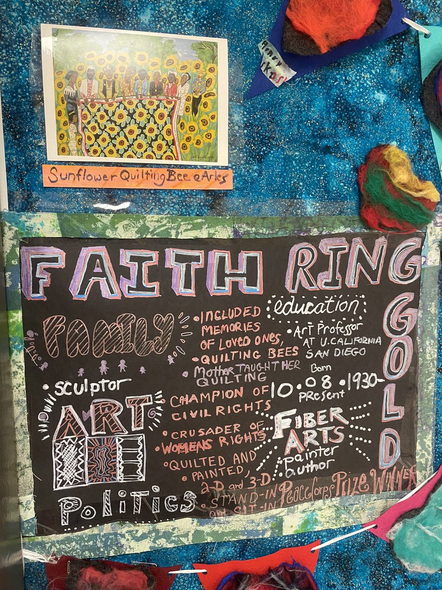 GoQLMS's tweet photo. The halls of QLMS have sported #blackhistorymonth displays throughout February. Today, Mrs. Reynolds’s art room door, dedicated to Black artist &amp; activist Faith Ringgold, was named the winner of our door decorating contest. Learn more here: https://t.co/A1OvvgC35n #PRIDEinUS https://t.co/z4nVVMxtSi