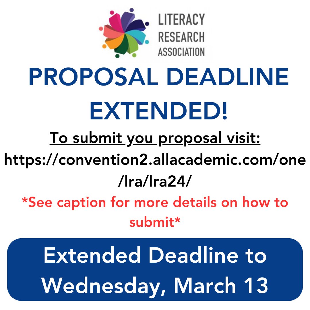 Extended deadline to Wednesday, March 13. 1. Visit the 2024 All Academic website convention2.allacademic.com/one/lra/lra24/ 2. Create a new account (you cannot use an account from previous years) 3. Click Submit a Proposal 4. All presenters/discussants/chairs need to create an account