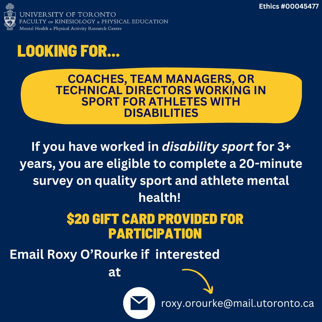 Katherine Tamminen (@ka_tamminen) on Twitter photo Coaches and staff working in disability sport! Please consider contributing to research by completing a survey on quality sport and mental health - participants will receive compensation for their time; contact Roxy O'Rourke for the link! <a href="/PaulHunter11/">Paul Hunter</a> <a href="/AthletesCAN/">AthletesCAN</a> <a href="/GAMeS_RG_/">Global Alliance for Mental Health and Sport</a> Coaches and staff working in disability sport! Please consider contributing to research by completing a survey on quality sport and mental health - participants will receive compensation for their time; contact Roxy O'Rourke for the link! <a href="/PaulHunter11/">Paul Hunter</a> <a href="/AthletesCAN/">AthletesCAN</a> <a href="/GAMeS_RG_/">Global Alliance for Mental Health and Sport</a>