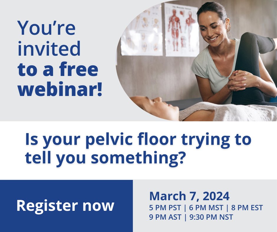 Do you experience discomfort in your pelvic area?

Attend our free webinar to learn about how pelvic floor physiotherapy can help with these symptoms and much more.

This presentation is in partnership with PC Health.

Register now: bit.ly/49x6luy