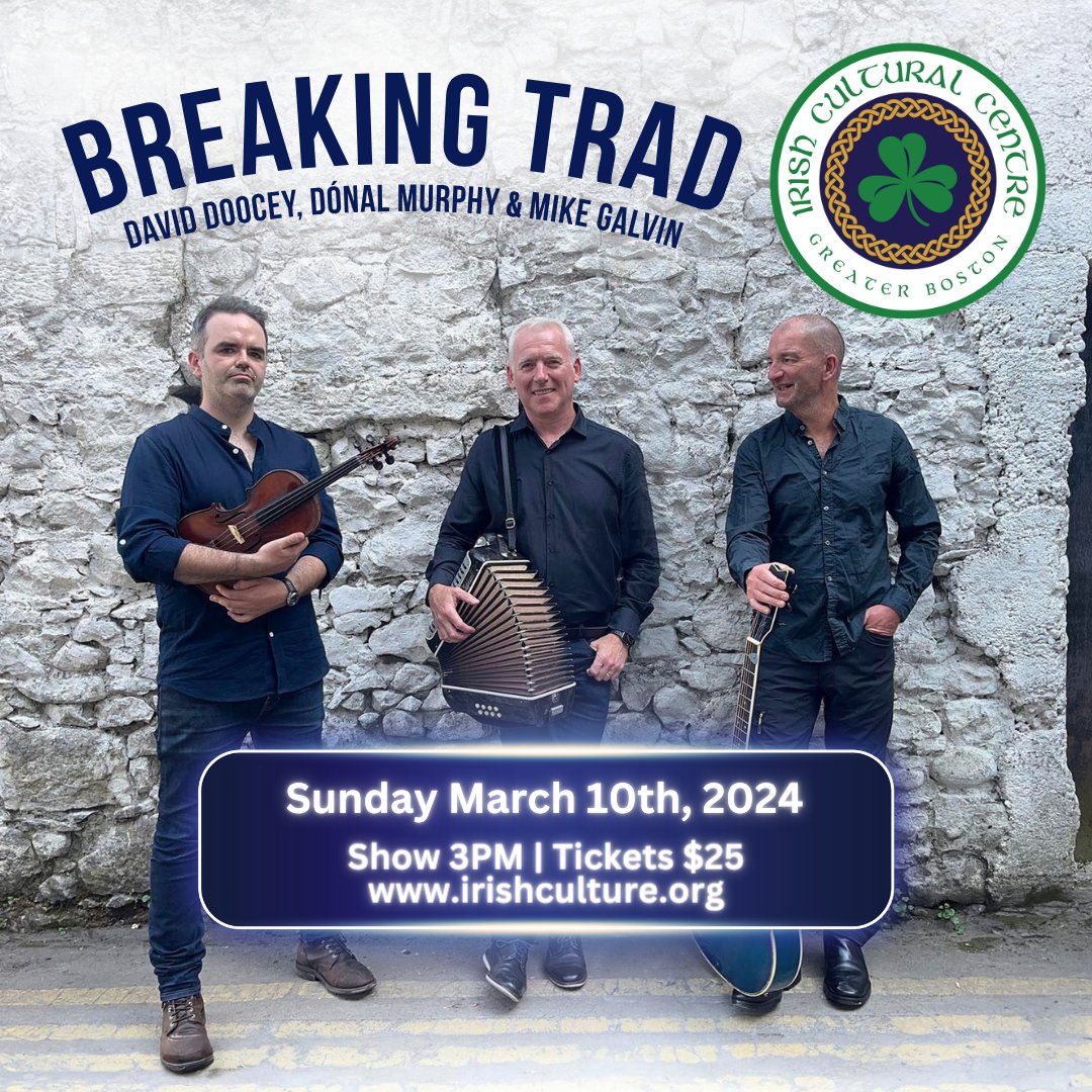 We are looking forward to welcoming Breaking Trad to the Irish Cultural Centre on March 10th! Get your tickets today: eventbrite.com/e/827522460957…