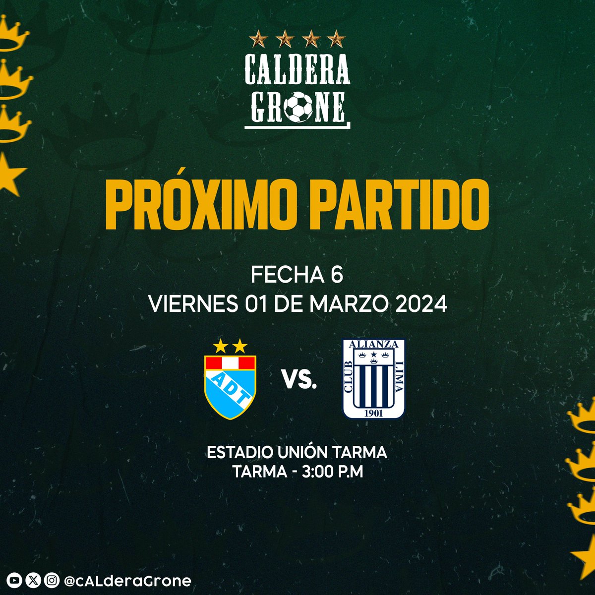 🔜⚽ Próximo Partido

🆚 ADT
🕣 3:00 pm
🏟 Estadio Unión Tarma
🏆: @ligafutprof

#ArribaAlianza
#ConAlianzaSiempre