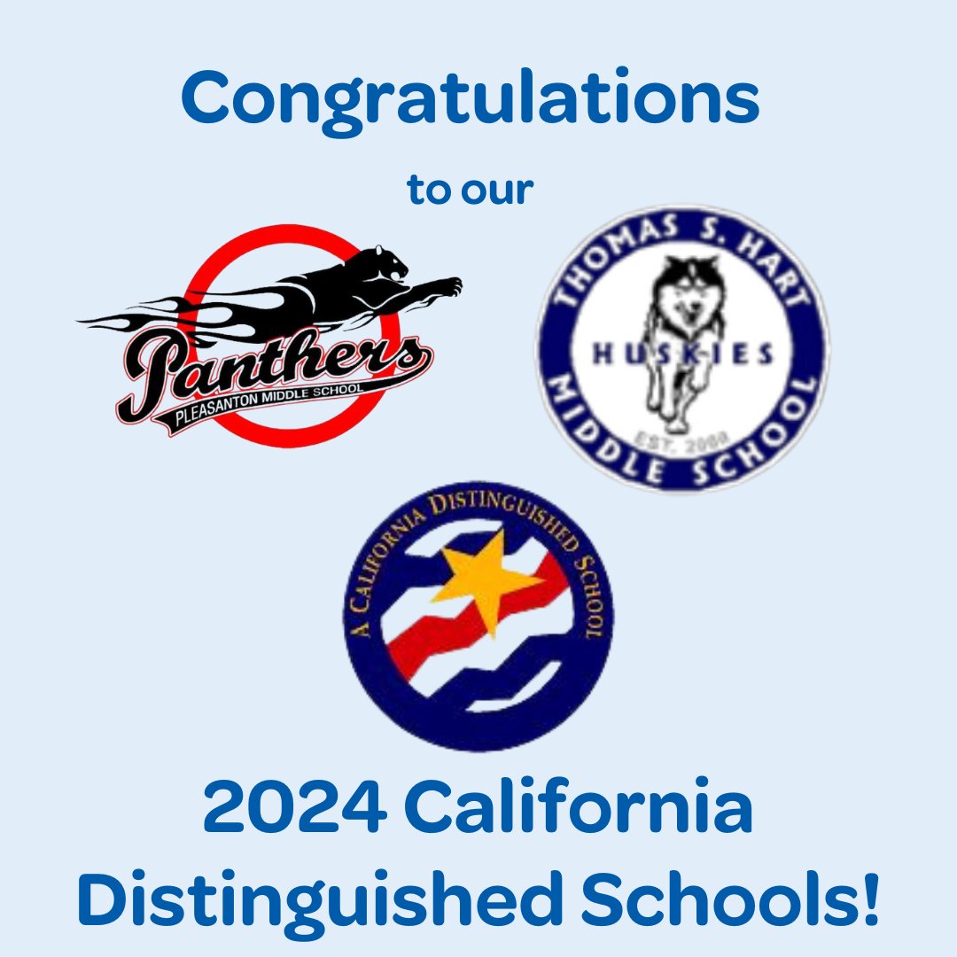 Congratulations to our 2024 California Distinguished Schools: Hart and Pleasanton Middle Schools! More info to come. State announcement: pusdedu.info/2024cads