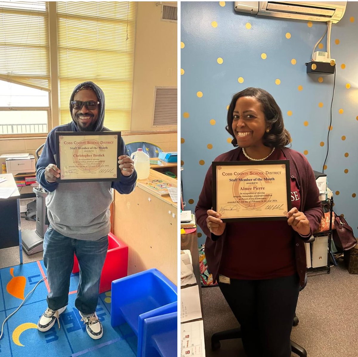 Powers Ferry Elementary School (@powersferryes) on Twitter photo We have awesome staff members to celebrate!🎉 Congratulations to our Staff Members of January,Christopher Bostick and Aimee Pierre💛 🖤💛🖤💛<a href="/CobbSchools/">Cobb County Schools</a> <a href="/ElaynaWilson1/">Elayna Wilson</a> <a href="/TheLitAP/">Rashida</a> We have awesome staff members to celebrate!🎉 Congratulations to our Staff Members of January,Christopher Bostick and Aimee Pierre💛 🖤💛🖤💛<a href="/CobbSchools/">Cobb County Schools</a> <a href="/ElaynaWilson1/">Elayna Wilson</a> <a href="/TheLitAP/">Rashida</a>