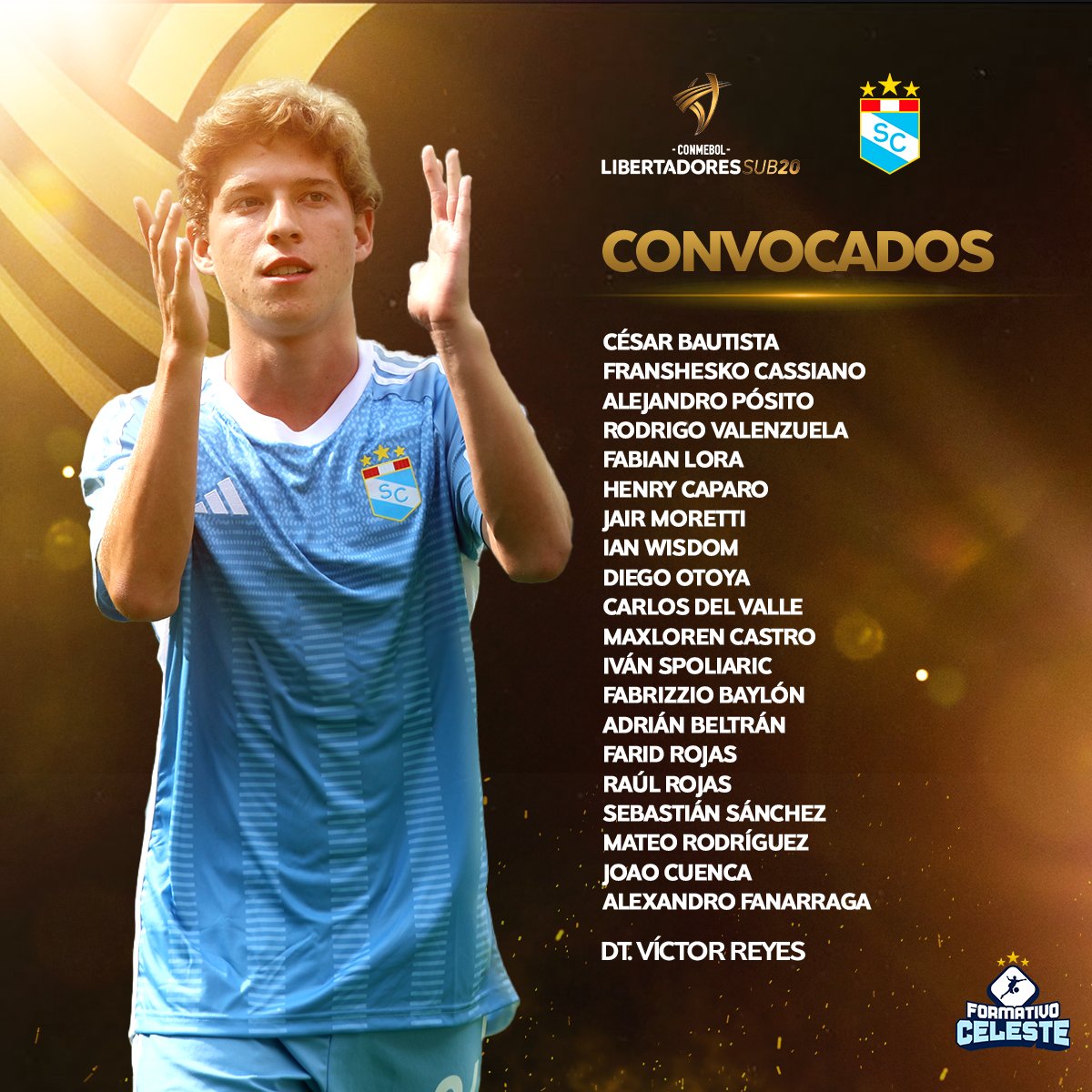 formativocelest's tweet photo. 📋 ¡Los elegidos! ¡Conoce a los jugadores* del Sporting Cristal que representarán al club en la próxima #LibertadoresSub20 🏆 en Uruguay! 

* Ian Wisdom y Maxloren Castro se unirán al plantel luego del encuentro ante Atlético Grau.

¡𝗙𝘂𝗲𝗿𝘇𝗮 𝗖𝗿𝗶𝘀𝘁𝗮𝗹! 💙

🎨 @albto_