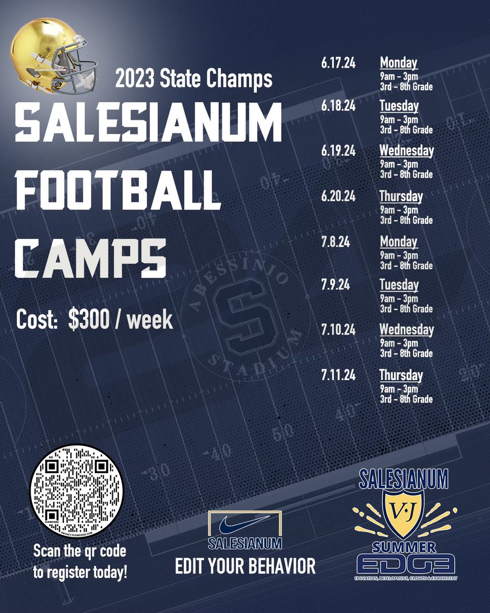 Come join us this summer! #GoSals #EditYourBehavior @SalesianumFB