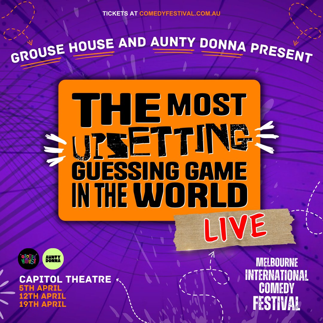 We're bringing The Most Upsetting Guessing Game in the World LIVE to @micomfestival! Tickets on sale now: bit.ly/MUGGlive @AuntyDonnaBoys