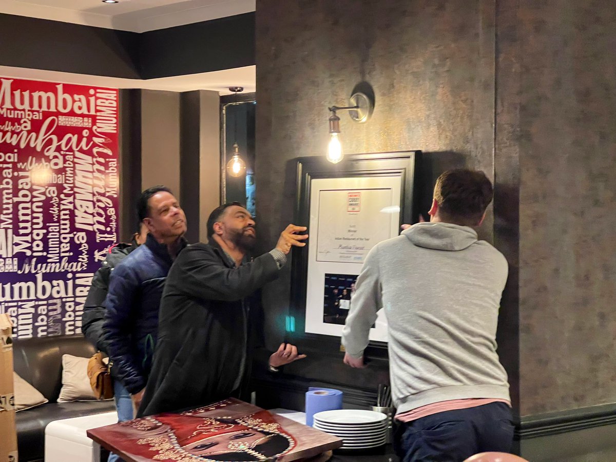 Brycchan's tweet image. My local and favourite  Indian restaurant, Mumbai Flavours in #Alnwick, just won the UK Indian Restaurant of the Year award! @Rosie_Paice and I were there tonight with friends when their certificate arrived and we helped them celebrate! mumbaiofalnwick.com