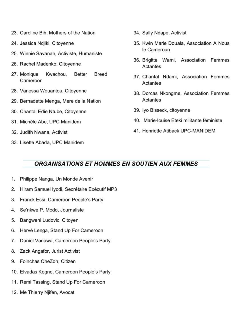 Stand Up For Cameroun a lancé aujourd'hui #8MarsEnNoir.

Les femmes déclarent mars 2024,  mois de protestation et commencent par porter du noir le 8 mars.

Voici leur déclaration :
