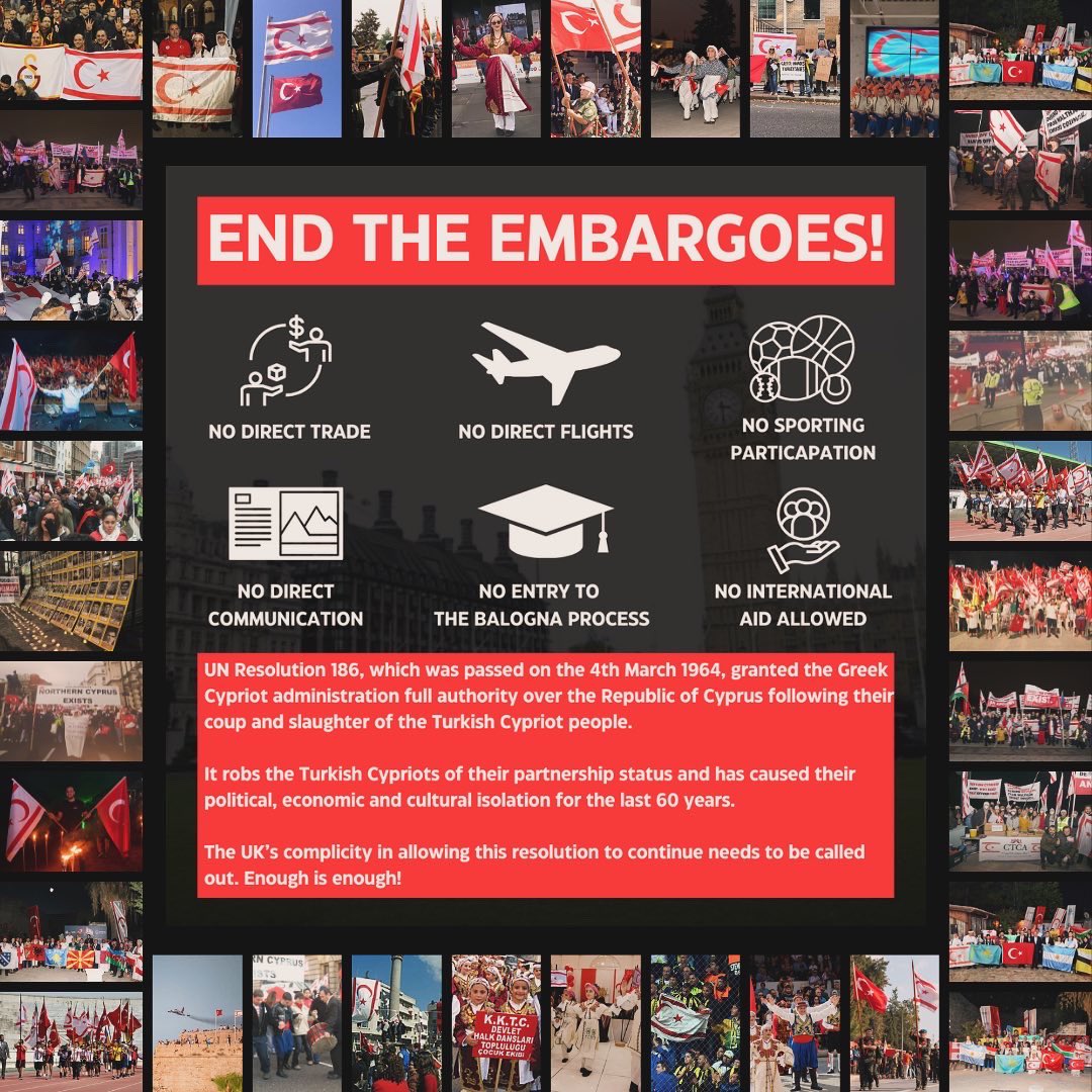 Young_Turk_Cyp's tweet image. ISSUE EXPLAINED - The 4th of March 2024 marks the 60th anniversary of the passing of UN Resolution 186 - a badly worded motion, penned by the British, that has condemned the Turkish Cypriot people to 60 years of embargoes. 

#Embargoed #EndTheIsolation #TRNC #KKTC