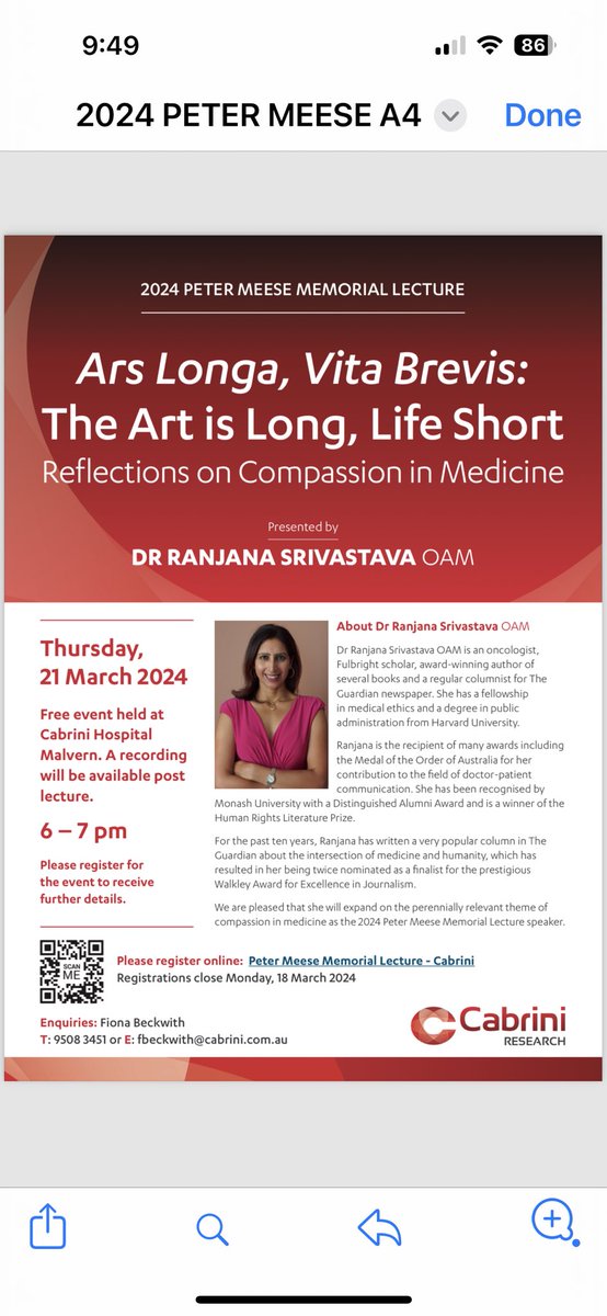 Dr. Peter Meese was a remarkable GP who died too young. I am humbled to deliver this year’s FREE address in his honour. Please register and share widely. Thank you!