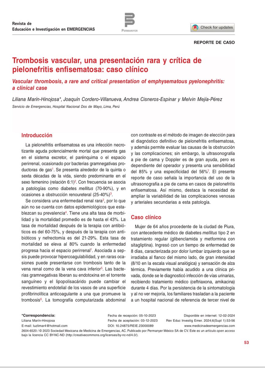 Un logro académico más la publicación en la revista mexicana de educación e investigación en emergencia junto con compañeros del Hospital Nacional Dos de Mayo #emergencymedicine