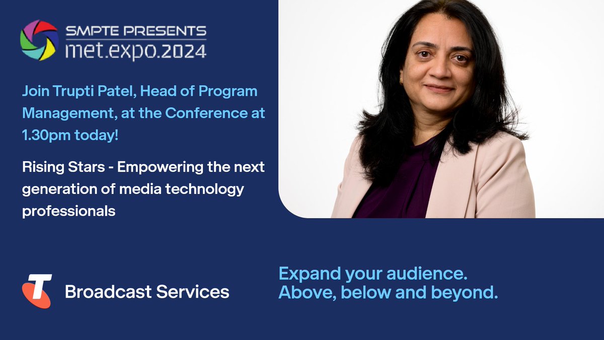 How should we empower next gen media tech professionals? Hear from Trupti Patel, Head of Program Management at TBS on this #SMPTEMETexpo24 panel. It starts in an hour! Head over to our stand: 83 + 84 afterwards to speak to our team of broadcast experts! @SMPTE_Australia