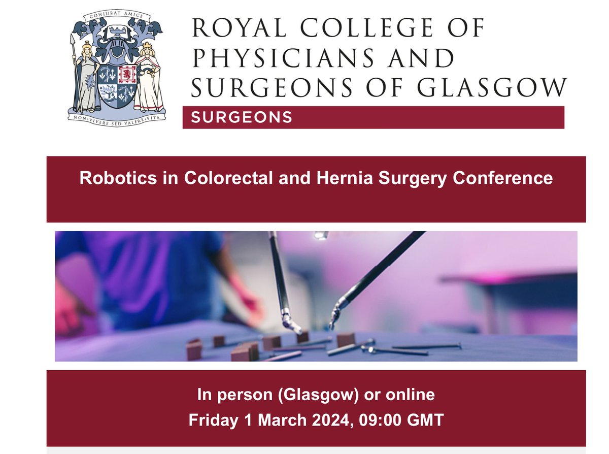 just arrived in #Glasgow and cannot wait for the #RCPSG conference on #robotic surgery. Hoping to meet old friends and trainees. An amazing program 👏 @rcpsglasgow @susanmoug @IntuitiveSurg @PColorectal @Dukes_Club