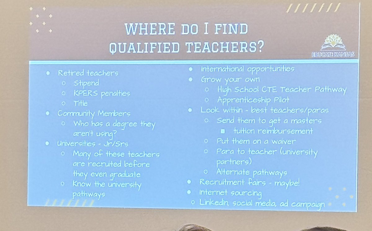 Learning and sharing strategies from new and experienced educators. Great ideas to meet the needs of future candidates and grow the teacher candidate pool! TY @EducateKansas @_AASPA_ @bonnietoffoli @RobBixler_OCPS