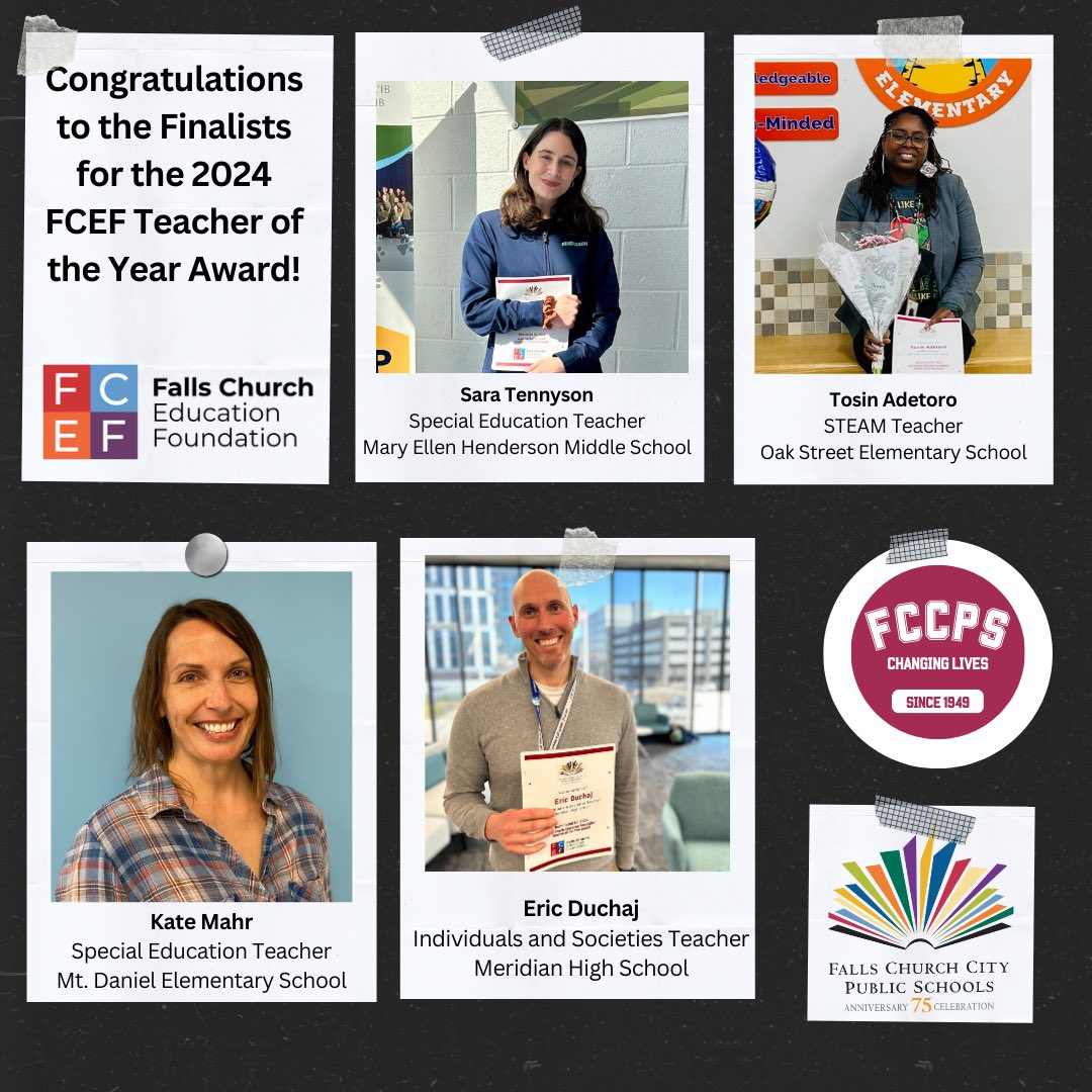We are so excited to celebrate the @FCEFoundation Teacher of the Year finalists! We are so lucky to have such wonderful teachers at @FCCPS ! Congrats!