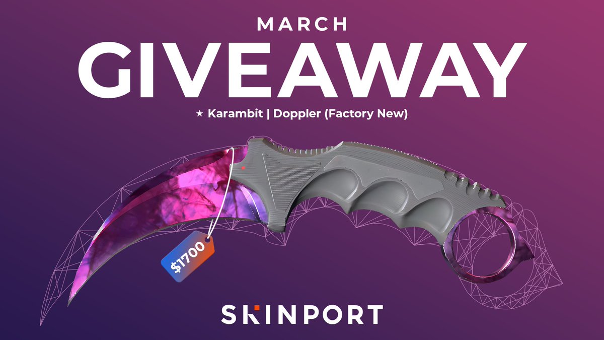 🎁 Karambit | Doppler (Factory New) ($1700) #CS2 #CS2Giveaway! To enter: ✅ Retweet ✅ Follow @Skinport ✅ Tag a friend who needs to see this! The giveaway ends on the last day of March 2024 and the winner will be drawn in early April of 2024!