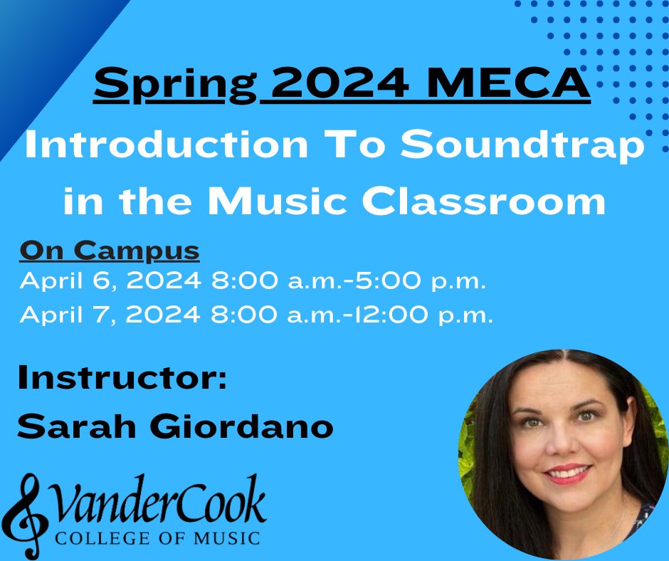 Sarah Giordano (@musicgeekchic) on Twitter photo PD Opportunity! Come to VanderCook campus in #Chicago April 6&7 and earn 1 Graduate Credit hour.
Learn the fundamentals and practical applications of Soundtrap through this hands-on course.
Seats are limited, register today! <a href="/VanderCookMECA/">VanderCook MECA</a> #MusED #tech
vandercook.edu/course/introdu… PD Opportunity! Come to VanderCook campus in #Chicago April 6&7 and earn 1 Graduate Credit hour.
Learn the fundamentals and practical applications of Soundtrap through this hands-on course.
Seats are limited, register today! <a href="/VanderCookMECA/">VanderCook MECA</a> #MusED #tech
vandercook.edu/course/introdu…