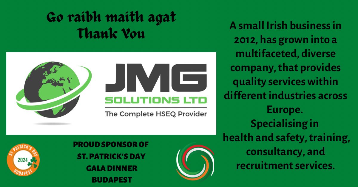 The IHBC is proud to announce JMG solutions as a celebration sponsor for our St. Patrick’s celebrations here in Budapest.
@JMGSolutionsorg