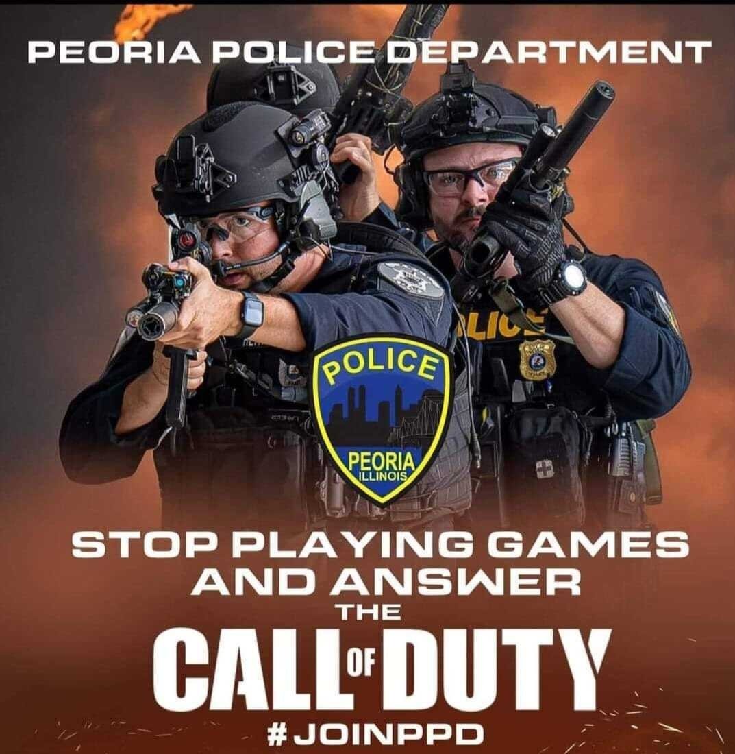 Dexerto's tweet photo. Police department in Illinois apologized after creating a Call of Duty-themed poster for recruitment purposes https://t.co/oZv78b0v6N