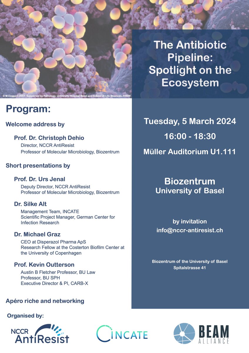 Looking forward to Disperazol Pharma being part of a thought-provoking conversation about getting new antimicrobial treatments to the patients who need them. Michael Graz, CEO, joins @NCCR_AntiResist, @INCATEurope, @CARB-X at on 5 March in Basel. @AllianceBEAM @biophys_michael