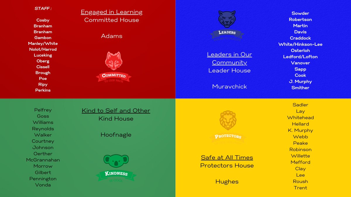Wear your house colors tomorrow! Student created Logos! <a href="/OneTeamFCS/">Franklin County Schools</a> #thrivingelks