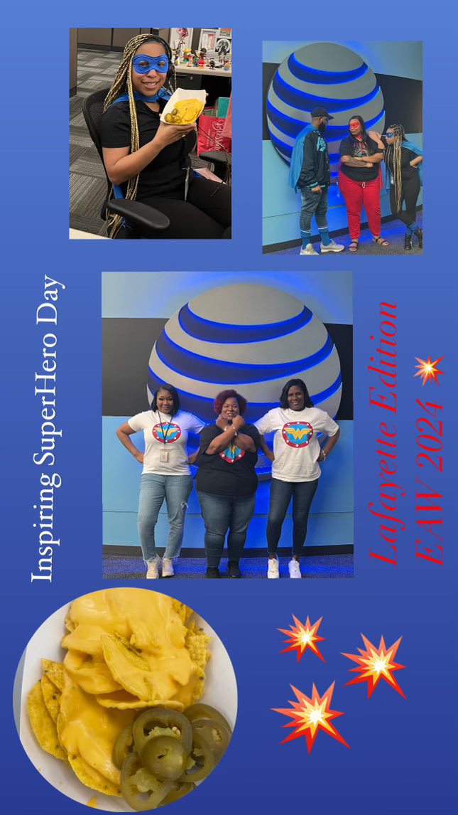 PATRICE BABINEAUX (@patrice_bab22) on Twitter photo Happy EAW-“Inspired by your Story”
Day 4… Inspiring Superhero Day - 🦹♀️🦸♂️ 6-word stories, Superhero dress, celebrity trivia, and nachos for Lafayette!
WE STRUCK GOLD WITH YOU ⭐️⭐️💕<a href="/TLRashad4/">Tiwanda Rashad</a> <a href="/LifeAtATT/">Life at AT&T</a> <a href="/AttLafayette/">AT&TLafayetteUnited</a> @mbcgoodstuff <a href="/411MikeP/">Michael Patenaude</a>
#MBCGoodStuff #EAW24 #LifeAtATT Happy EAW-“Inspired by your Story”
Day 4… Inspiring Superhero Day - 🦹♀️🦸♂️ 6-word stories, Superhero dress, celebrity trivia, and nachos for Lafayette!
WE STRUCK GOLD WITH YOU ⭐️⭐️💕<a href="/TLRashad4/">Tiwanda Rashad</a> <a href="/LifeAtATT/">Life at AT&T</a> <a href="/AttLafayette/">AT&TLafayetteUnited</a> @mbcgoodstuff <a href="/411MikeP/">Michael Patenaude</a>
#MBCGoodStuff #EAW24 #LifeAtATT