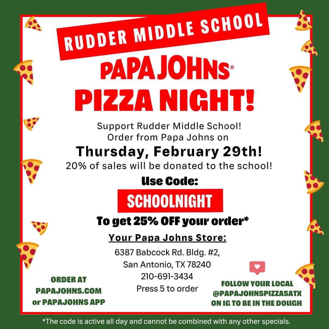 JennaTheTSS's tweet photo. Looking for something for dinner? Come on out &amp; support @EarlRudderMS @RudderPTA Today 2/29! #RangersLEAD https://t.co/cBy1PmMgJO