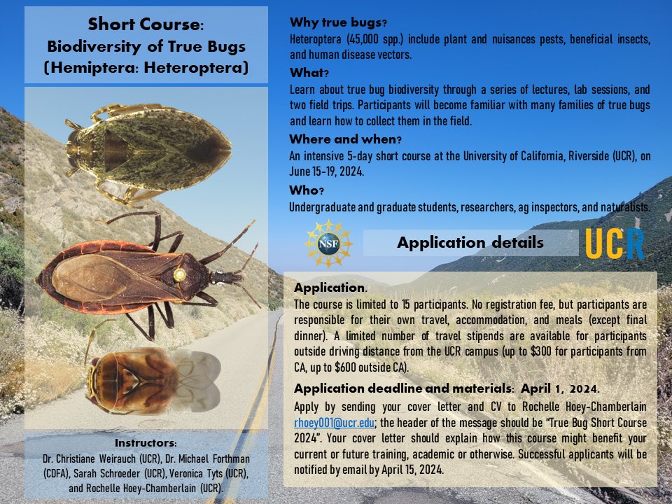 5-Day intensive short course on #TrueBug #biodiversity June 15-19 at University of California - Riverside! See flyer for more details! #Insects #Entomology