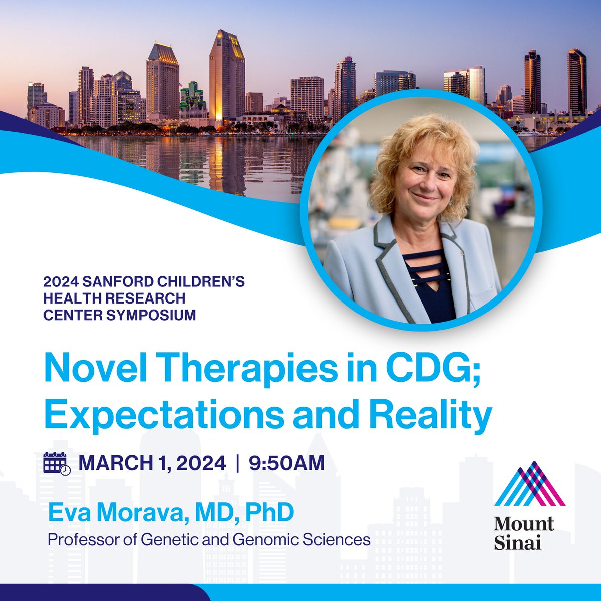 Join Dr. Eva Morava tomorrow for an insightful presentation at the 2024 Sanford Children’s Health Research Center Symposium on 'Novel Therapies in CDG; Expectations and Reality' in recognition of #RareDiseaseDay. Be sure to attend! #RareDiseaseDay2024 @SinaiGenetics