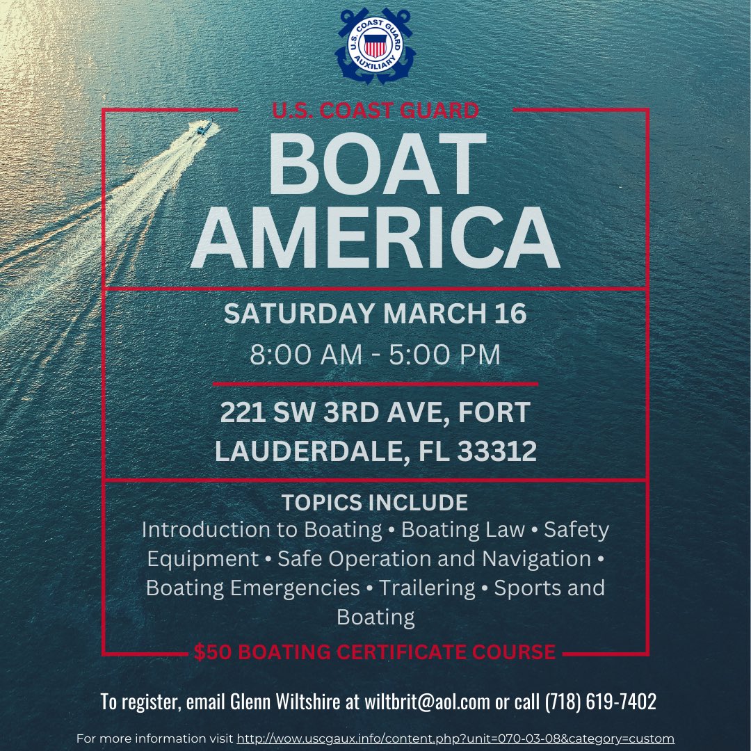 The U.S. Coast Guard Auxiliary will be hosting their monthly Boat America, Safe Boating Certification Course, at the MIASF Office Saturday March 16th. The class is open to anyone and you can register in advance by emailing Glenn Wiltshire at wiltbrit@aol.com #boating