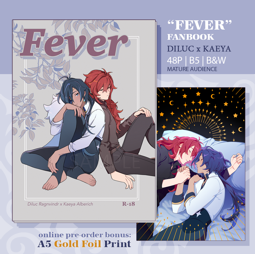 [RT💜] Online pre-order for physical copies of 'Fever', my first Luckae doujinshi, are available now until March 26th. Each book will come with a dedicated A5 gold foil print. More info below! ⬇️