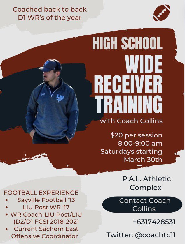 Starting up again on Saturdays- March 30th @ PAL complex in Holtsville - let’s get to work Wideouts!!