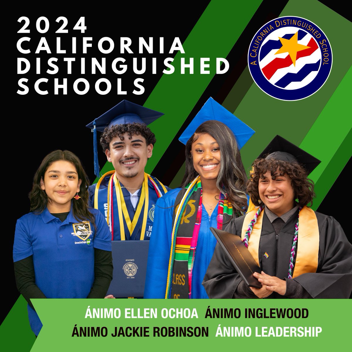 Four Green Dot schools have been named 2024 California Distinguished Schools!
🎉

This program celebrates schools, districts, teachers and classified employees for their innovation, talent and success supporting students.

📚Visit to read more: bit.ly/49DINUH
