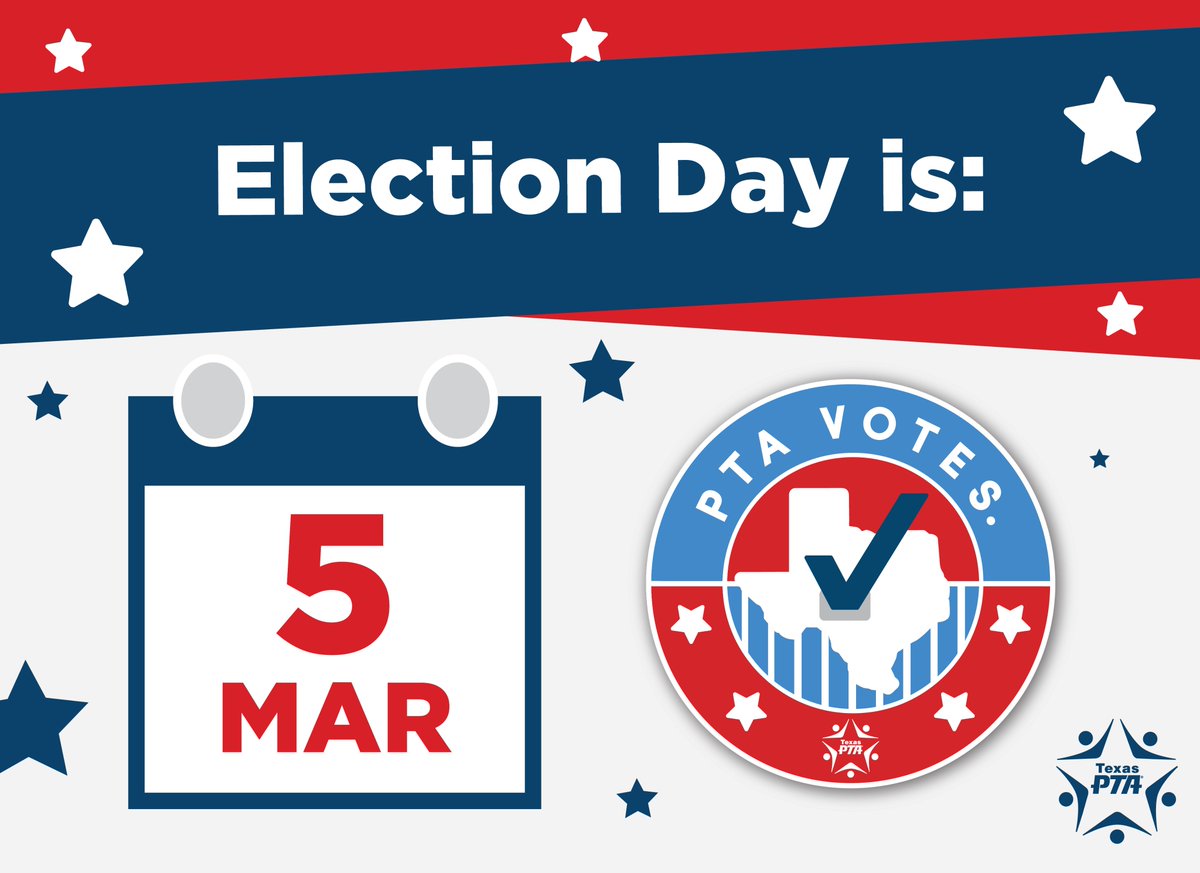 txstatepta's tweet photo. 👏 The moment is here! Election day is tomorrow – March 5. 🗳 Don't miss your chance to cast your vote and be a part of the change! 📣
👉 https://t.co/YgJXfsdYuh
Find voting locations, sample ballots, & learn more about candidates!
#PTAVotes #FundTheFuture #TxEd #txlege https://t.co/IdK72CmjhP