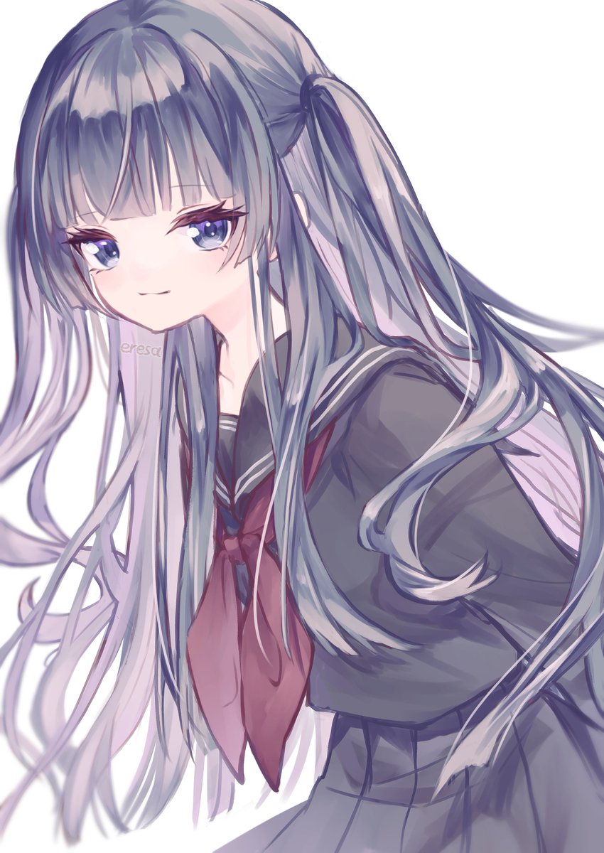 1girl solo school uniform long hair serafuku skirt white background  illustration images