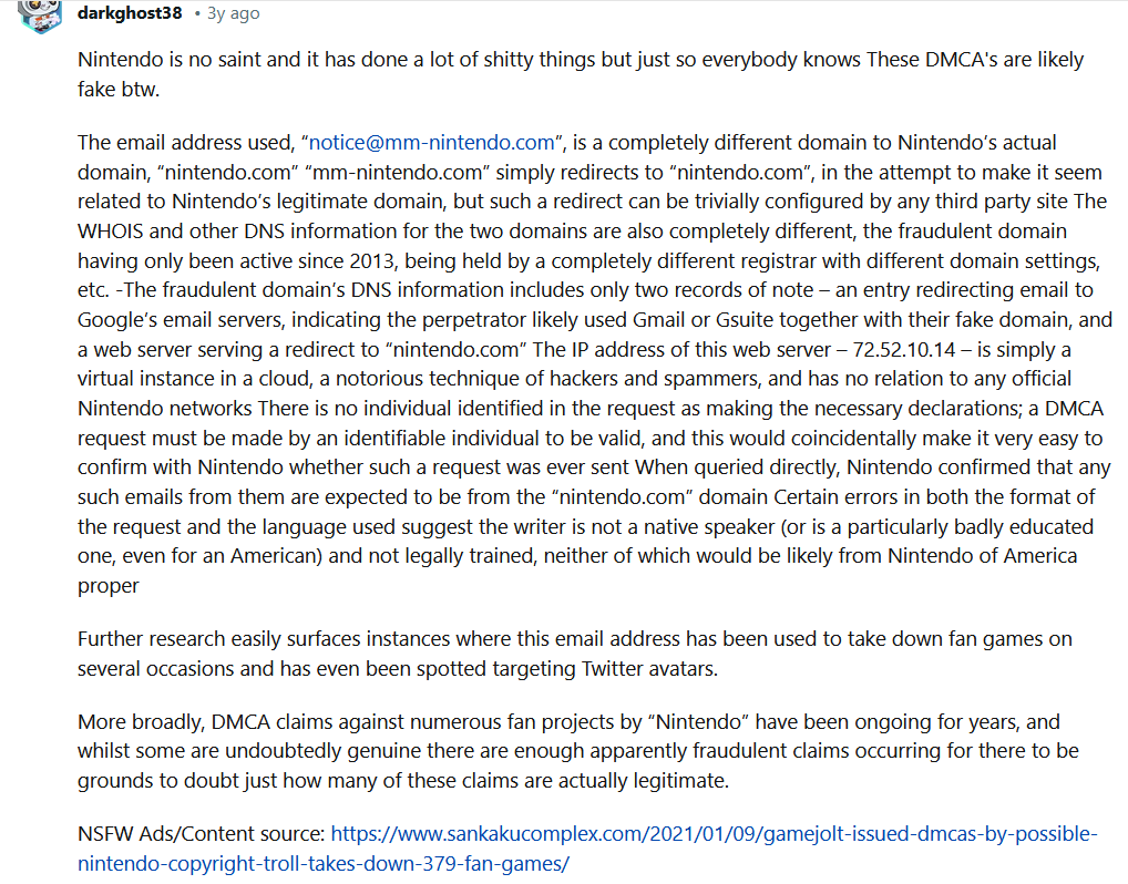 brewsterkoopa's tweet photo. Update 8 ( holy shit ), this message here says it all, a fake email was used to impersonate Nintendo's law firm to get addons taken down. Honestly I'm more agitated with Valve at this point for the blatant abuse of DMCA claims instead of thoroughly investigating. https://t.co/uJKvAA9Mas